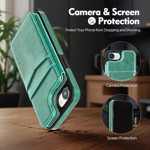 SkyEagle Compatible with MagSafe iPhone 17e / 16e Case Wallet,Green | Magnetic Clasp,RFID Blocking,PU Leather,Flip Folio Shockproof Phone Cover,with Credit Card Slots & Kickstand for Men & Women - color: Green