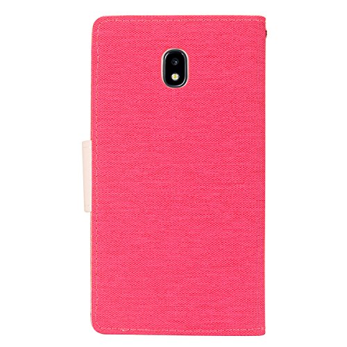 For Samsung Galaxy J7 (2018), J7 Refine, J7 Star, J7V 2nd Gen. SM-J737 - Denim Fabric Flip Wallet Case + Tempered Glass Screen Protector - White/Pink - color: CT5 White/Hot Pink