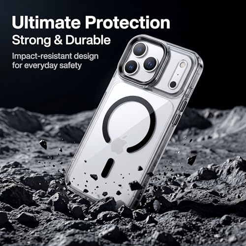 for iPhone 17 Pro Max Clear Case with Electroplated Camera Ring & Buttons, MagSafe Compatible, Military-Grade Shockproof, Anti-Yellowing Slim Transparent Cover - color: Black