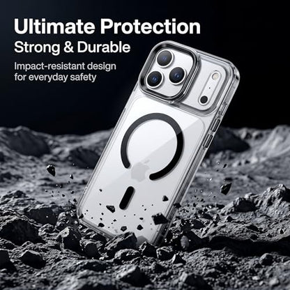 for iPhone 17 Pro Max Clear Case with Electroplated Camera Ring & Buttons, MagSafe Compatible, Military-Grade Shockproof, Anti-Yellowing Slim Transparent Cover - color: Black