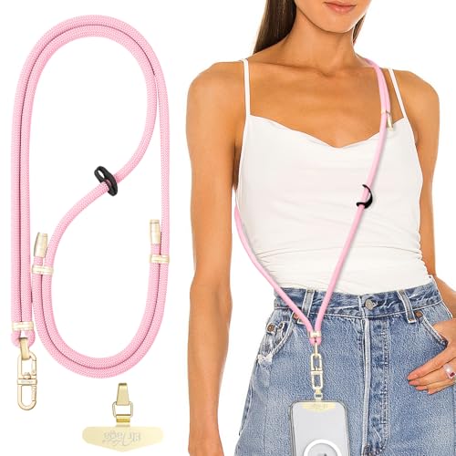 Adjustable Anti-Theft Phone Lanyard Neck & Crossbody Strap with 0.2mm Metal Tab & Comfort-Fit 8mm Rope (Light Pink) - color: Light Pink