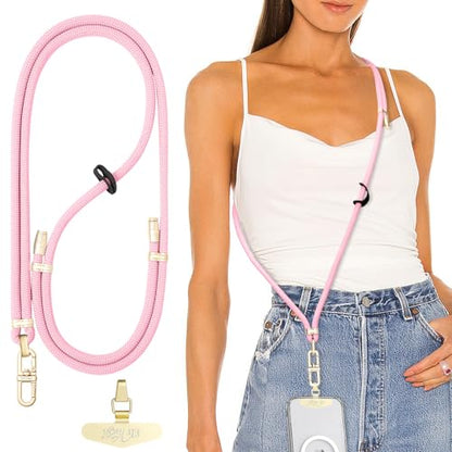 Adjustable Anti-Theft Phone Lanyard Neck & Crossbody Strap with 0.2mm Metal Tab & Comfort-Fit 8mm Rope (Light Pink) - color: Light Pink