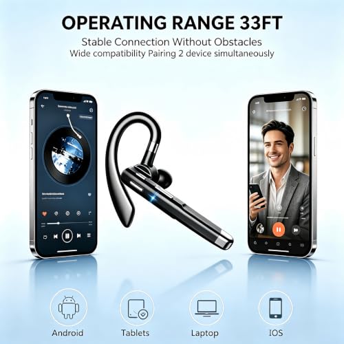 Hsility Bluetooth Headset for Work V6.1 Business Earbud with 500 mAh Charging Case，100Hrs Talk Time Dual Noise Cancel Wireless Earpiece,CVC8.0 Noise Cancelling Wireless Earbud for Trucker/Home/Office - color: Black