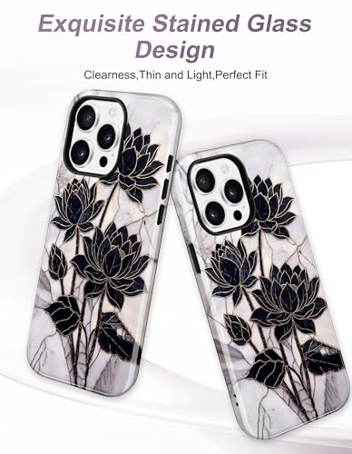 Jusy Magnetic Stained Glass Floral Case for iPhone 16e/17e, Black Lotus | Compatible with MagSafe, Cute Aesthetic Flower Design, TPU and PC Protective Phone Cover - color: Black Lotus