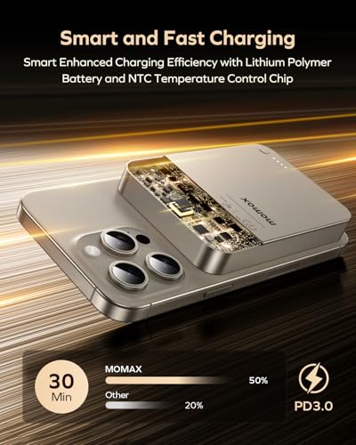 MOMAX Q.MAG Magnetic Power Bank, 0.5" Slim Slim Power Bank Fast Charging, 10000mAh for Magsafe Portable Charger for iPhone Air Battery Pack/17/Pro/Max/16/15/14/13/12 (No Lightning)