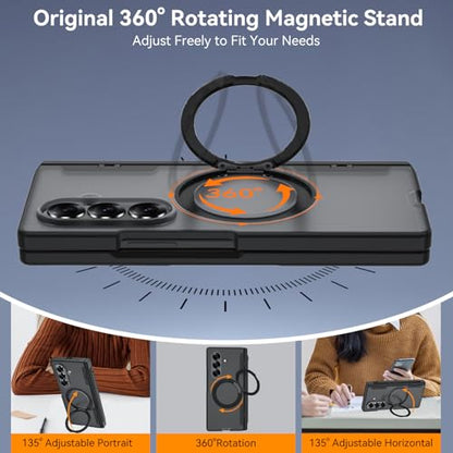 Upgraded 360° Spin Magnetic Invisible Ring Stand for Samsung Galaxy Z Fold 7 Case,[Compatible with MagSafe][S Pen Holder][Hinge Protection][Screen Protector],Shockproof Full Body Phone Cover(Black-1) - color: Black-1