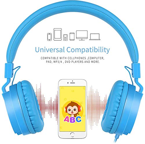 Kids Headphones, Gorsun Lightweight Stereo Wired Children's Headsets for Kids Adults Adjustable Headband Toddler Headset for Smartphones Computer Pad Earphones - color: Blue