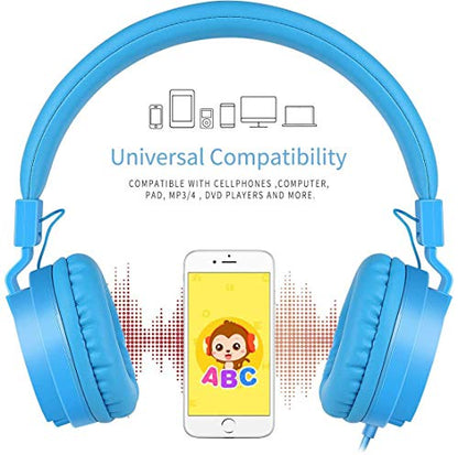 Kids Headphones, Gorsun Lightweight Stereo Wired Children's Headsets for Kids Adults Adjustable Headband Toddler Headset for Smartphones Computer Pad Earphones - color: Blue