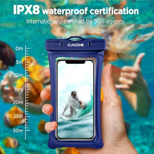 CACOE Floatable Waterproof Phone Pouch 2 Pack Up to 7.0",Black+Dark Blue | Floatable, IPX8 Waterproof Phone Case,Adjustable Lanyard,Dry Bags for Beach/Cruise/Travel/Camping/Kayak/Vacation Essentials - color: Black+Dark Blue