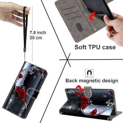 Case Wallet for Samsung Galaxy A14 5G, Rose Butterfly | Kickstand, 3 Card Holder, Shockproof TPU Interior Shell, PU Leather, Magnetic Flip Cover, Lanyard Strap - color: Pic:01