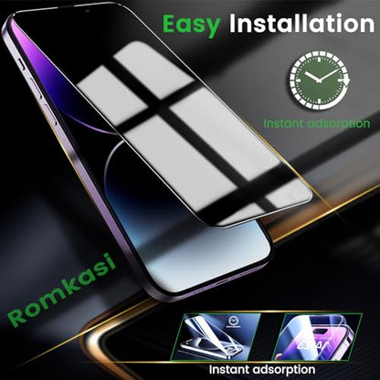 Romkasi 3 Pack Privacy Screen Protector for iPhone 14 Pro Max 6.7 Inch with 3 Pack Camera Lens Protector, Anti Spy Tempered Glass Film, Anti-Scratch, Touch Sensitive, Case Friendly - color: iPhone 14 Pro Max