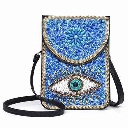 Small Crossbody Bags for Women, Cell Phone Shoulder Bag Boho Wallet Purse - color: Light Blue