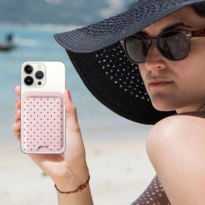 for MagSafe Wallet,Magnetic Card Holder for Phone Case - color: Pink Polka Dots