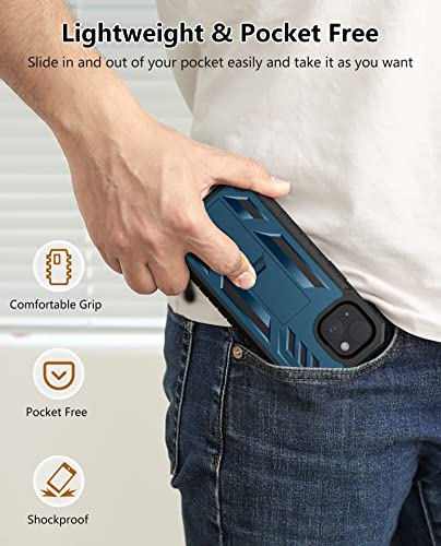 FNTCASE for iPhone 14 Plus Case, Built-in Screen Protector, Kickstand | 20FT Military-Grade Drop Protection, Anti-Slip Matte Textured, Rugged Heavy Duty Shockproof TPU Protective Cover - color: Blue