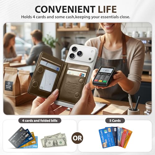 Magnetic Wallet for iPhone, Detachable Magnetic Card Holder Compatible with MagSafe, RFID Blocking Magnetic Phone Wallet with Kickstand for iPhone 17/16/15/14/13/12 Series, Coffee - color: Coffee