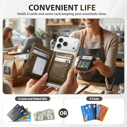 Magnetic Wallet for iPhone, Detachable Magnetic Card Holder Compatible with MagSafe, RFID Blocking Magnetic Phone Wallet with Kickstand for iPhone 17/16/15/14/13/12 Series, Coffee - color: Coffee
