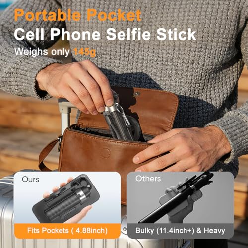 Upgrated 5-in-1 Magnetic Selfie Stick with Remote for Cell Phone 360° Rotation.Can Transforms into Mini Tripod/Camera Grip/Handheld Stabilizer/Phone Stand.Extend to 25 inches - color: Black
