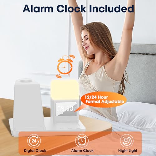 Wireless Charger for Samsung/Android, 6 in 1 Phone Nightstand Charging Station Charger with Alarm Clock/Night Light for Samsung S26/S25/S24 Ultra/Buds4,Watch Charger for Galaxy Watch 8/7/6/5 - color: Pearl