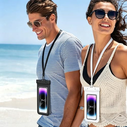 Waterproof Phone Pouch Case - [2 Pack][Easy Lock & Heavy Duty] IPX8 Water Proof Cell Phone for Beach, Swimming Equipment Bags for iPhone 17 16 15 14 13 12 Pro Max Plus, Galaxy S25, 4-7" Black, White