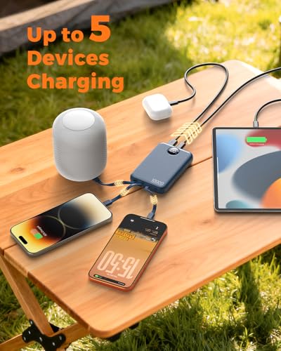 Portable Charger 10000mAh with 4 Built-in Cables 40% Smaller - color: Navy