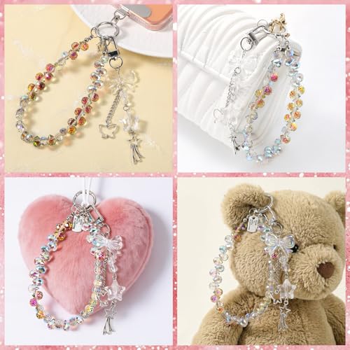 Crystal Beaded Phone Wrist Strap, Cute Cellphone Lanyard Chain, Bow Keychain Wristlet Bag Charms for Women - color: Amber