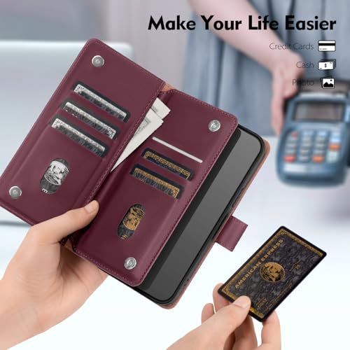 Shieldtop Compatible with Samsung Galaxy A03S US Wallet Case with Card Holder,RFID Blocking PU Leather Phone Case Folio Flip Shockproof TPU Protective Cover Credit Card Slots Women Men,Wine Red - color: Wine Red