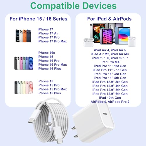 iPhone 17 16 15 Charger Fast Charging,3Pack 20W Fast Charging USB C Charger - color: Woven, size: 3Pack 10FT