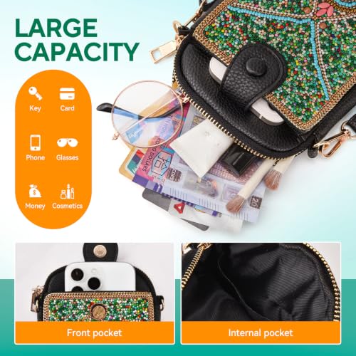 Women's Small Crossbody Cell Phone Bag, Boho Colorful Beaded Purse Wallet with Handmade Cute Patterns - color: Pattern 2