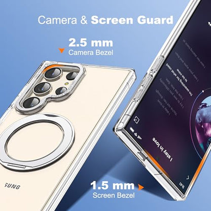 for Samsung Galaxy S22/S23 Ultra Case with 360° Spin Stand,Clear | 360° Spin Magnetic Ring Stand,Compatible with Magsafe,Military Protection Phone Case - color: Clear, size: S22 Ultra & S23 Ultra