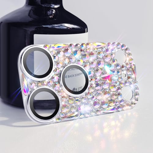 Bling Diamond Camera Lens Protector Compatible with iPhone 17 Pro Max, Metal Glitter Gem Camera Cover，9H Tempered Glass lens full Screen Sparkle Rhinestone Protector - size: for iPhone 17 Pro Max
