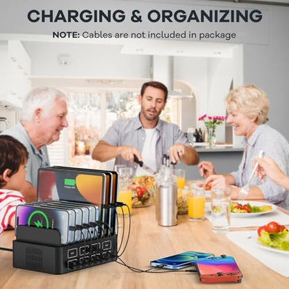 150W/35A Charging Station for Multiple Devices, RUANSZZ 16 Port USB~C Fast Charging Station, Multiple Charger Organizer Compatible with Cell Phone, iPad, Kindle, Tablet and Other Electronic