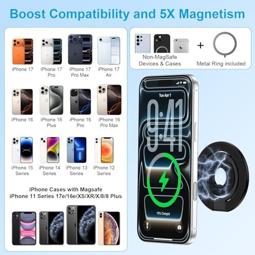 Magnetic Phone Grip, Foldable MagSafe Cell Phone Ring Holder Stand - color: black