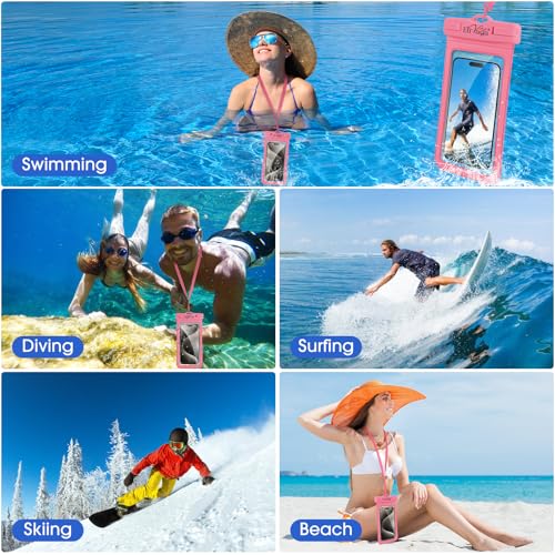 2 Pack IPX8 Waterproof Phone Pouch for iPhone 16/15/14/13 Pro Max Plus (7.2 Inch) - Swimming, Diving, Snorkeling, Snowproof - Touchscreen Friendly Underwater Photography Dry Bag(Pink&Blue) - color: Pink&Blue