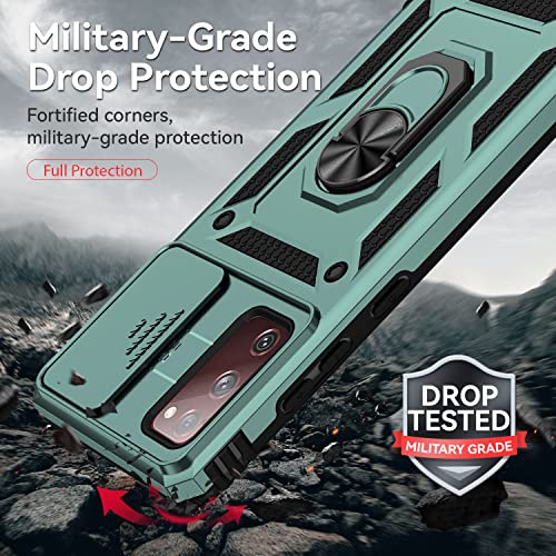 M MAIKEZI Cellular Phone Case for Samsung Galaxy S20 FE 5G, Military-Grade Drop Tested, HD Screen Protector, Magnetic Ring Holder Kickstand, Dark Green - color: Dark Green with camera cover Military-Grade