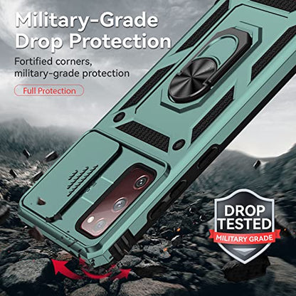 M MAIKEZI Cellular Phone Case for Samsung Galaxy S20 FE 5G, Military-Grade Drop Tested, HD Screen Protector, Magnetic Ring Holder Kickstand, Dark Green - color: Dark Green with camera cover Military-Grade