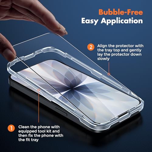 UNBREAKcable for iPhone 17 Screen Protector, 3-Pack Full Coverage Tempered Glass Screen [Military Grade Shatterproof] [9H Hardness] [Bubble Free] [Easy Installation] [99.99% HD Clear] for iPhone 17 - size: iPhone 17