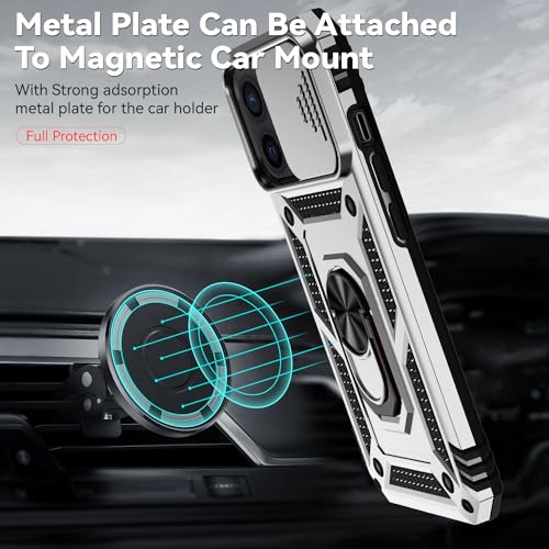 for iPhone 12 Mini Case with Camera Lens Cover HD Screen Protector, Dual Layer Military Grade Drop Protection Magnetic Ring Holder Kickstand Protective Phone Case for iPhone 12 Mini 5.4 inch (Silver) - color: Silver with camera cover Military-Grade 2nd ge