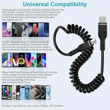 Retractable USB C Cable, 2Pack 3ft Coiled USB-C to USB C Cable for Samsung - color: Black, size: 3FT