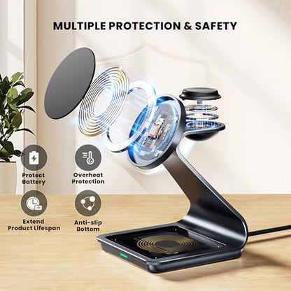 3 in 1 Wireless Charging Station for iPhone, Apple Watch and AirPods, MagSafe Compatible Wireless Charger (FW001)