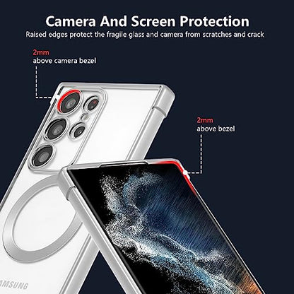 RALEAVO Magnetic Case for Samsung Galaxy S23 Ultra Clear Case Cover [Compatible with Magsafe & Military Grade Drop Protection] Transparent Shockproof Slim Plated Phone Case - Silver - color: Silver, size: S23 Ultra