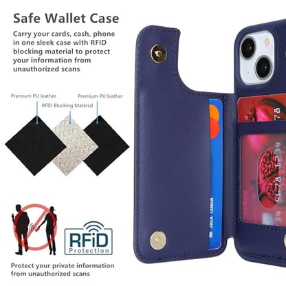 iCoverCase Compatible with iPhone 13 Mini Case with Card Holder, Wallet Phone Case for Women Men RFID Blocking PU Leather Protective Case 5.4 Inch (Dark Blue) - color: Dark Blue