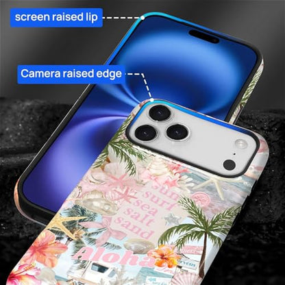Case for iPhone 17 Pro Max, Cute Phone Case, Aloha Summer Collage | Hybrid 2-Layer Phone Cover，Military-Grade Protection Durable Shockproof Anti-Scratch Cases - color: Pink Aloha Summer Collage, size: Iphone 17 Pro Max