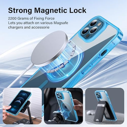 Supdeal Magnetic Clear Case for iPhone 12/12 Pro, [Compatible with MagSafe] [Non Slip Bumper & Not Yellowing] Military Grade Shockproof Transparent Silicone Phone Cover, 6.1", Blue - color: Blue, size: iPhone 12/12 Pro