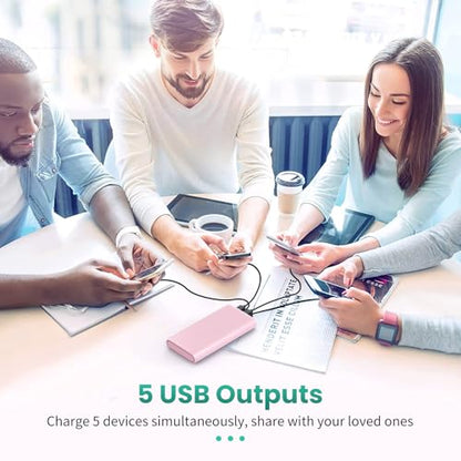 Portable Charger 38800mAh,LCD Display Power Bank,5 USB Outputs Battery Pack Backup, USB-C 3A in&out Travel Essential Portable Phone Charger For iPhone 18 Pro Max/17/16/15,Android Samsung Galaxy-Pink - color: Pink