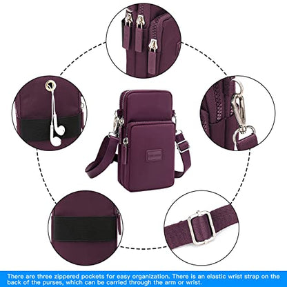 YINHEXI Small Crossbody Bags for Women Trendy, Mini Triple Compartment Cell Phone Crossbody Wallet Purses - color: Dark Purple