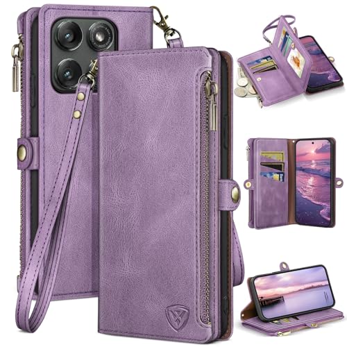 XcaseBar Compatible with ‌Moto Edge 5G 2025 Wallet case with Zipper Credit Card Holder【RFID Blocking】,Flip Folio Book PU Leather Phone case Shockproof Cover Women Men for Edge 2025 case Lilac Purple - color: Lilac Purple