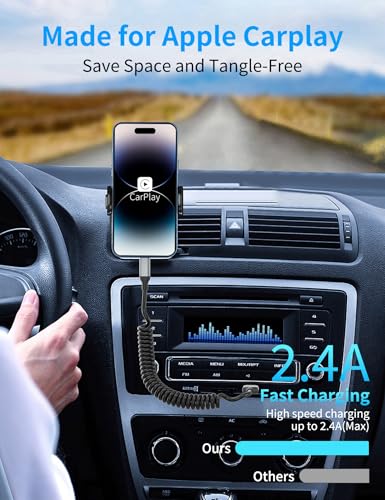 Coiled USB to Lightning Cable,2Pack Retractable iPhone Charger CarPlay Cord - size: 3FT