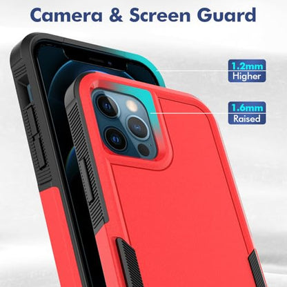 for iPhone 12 / iPhone 12 PRO Case: Dual Layer Protective Heavy Duty Cell Phone Case Shockproof Rugged Bumper Tough with Screen Protector - Military Grade Drop Tested for iPhone 12/12 PRO, Red - color: Red (PC) + Black (TPU)