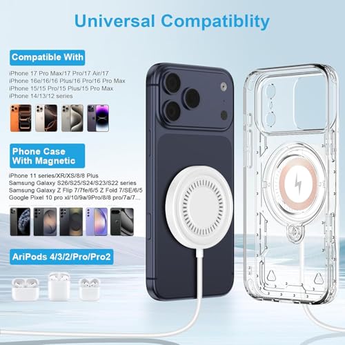 Wireless Charger for Samsung S26 Ultra 2Pack 15W Samsung Magnetic Wireless Charger Fast Charging Pad for Galaxy S26 S26+ S25 FE S24 S23 S22 Z Fold 8 Google Pixel 11 10 Pro XL 10a, with USB-C/A Ports - color: White2