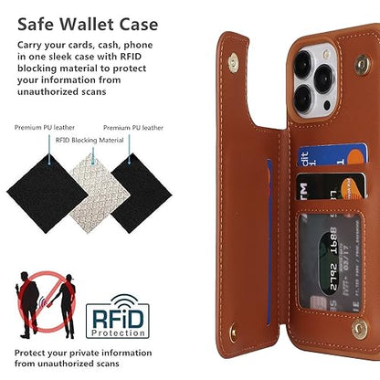 iCoverCase Compatible with iPhone 13 Pro Case with Card Holder, Wallet Phone Case for Women Men RFID Blocking PU Leather Protective Case 6.1 Inch (Light Brown) - color: Light Brown